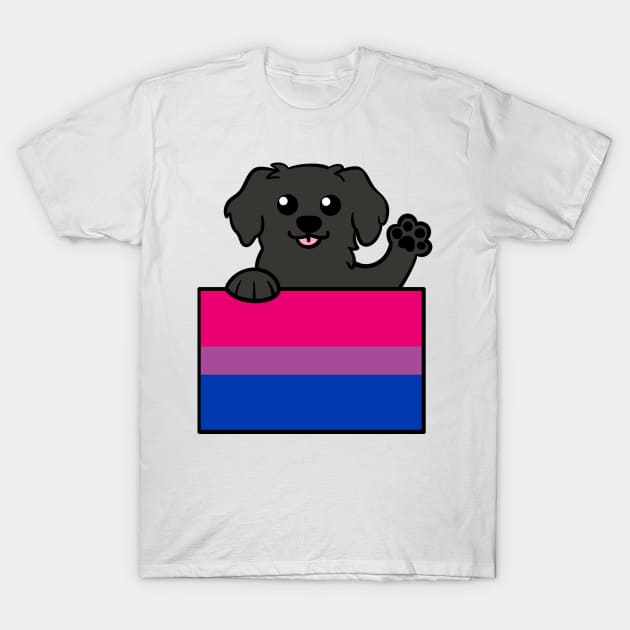 Love is Love Puppy - Black Lab - Bi Pride Flag T-Shirt by LittleGreenHat